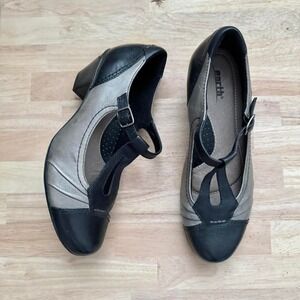 Black Gray Leather Heel Size 8